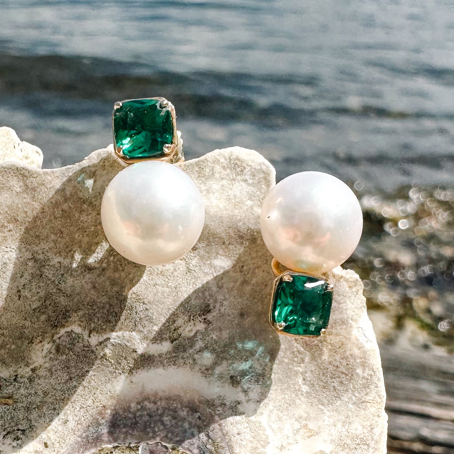 Emerald and Pearl Disco Studs