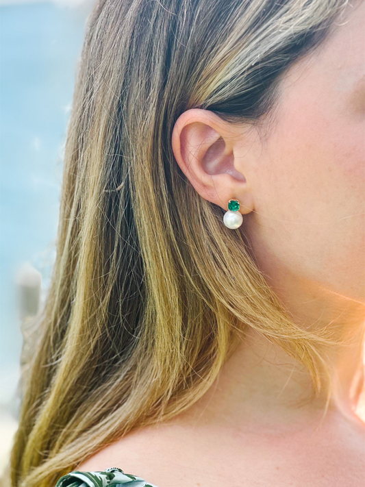 Emerald and Pearl Disco Studs