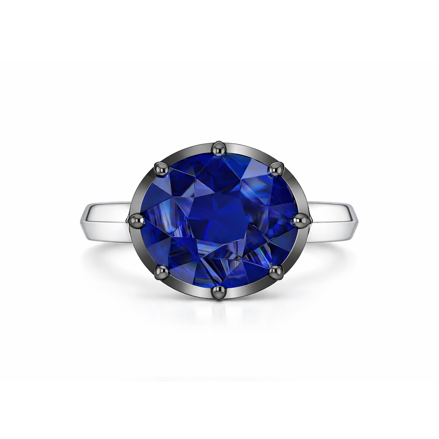East-west Oval Sapphire Collet Engagement Ring