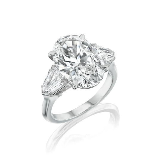 Oval Cut Engagement Ring with Bullet Diamond Side Stones