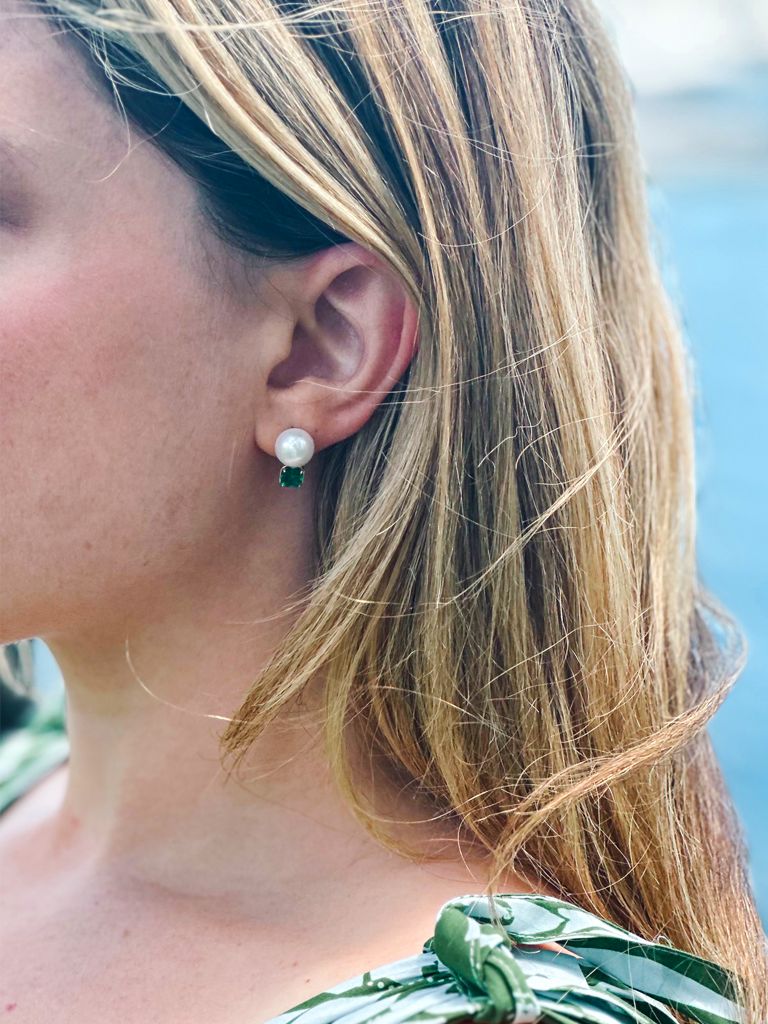 Emerald and Pearl Disco Studs