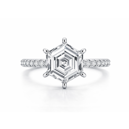 Hexagon Diamond Engagement Ring with Pavé Band