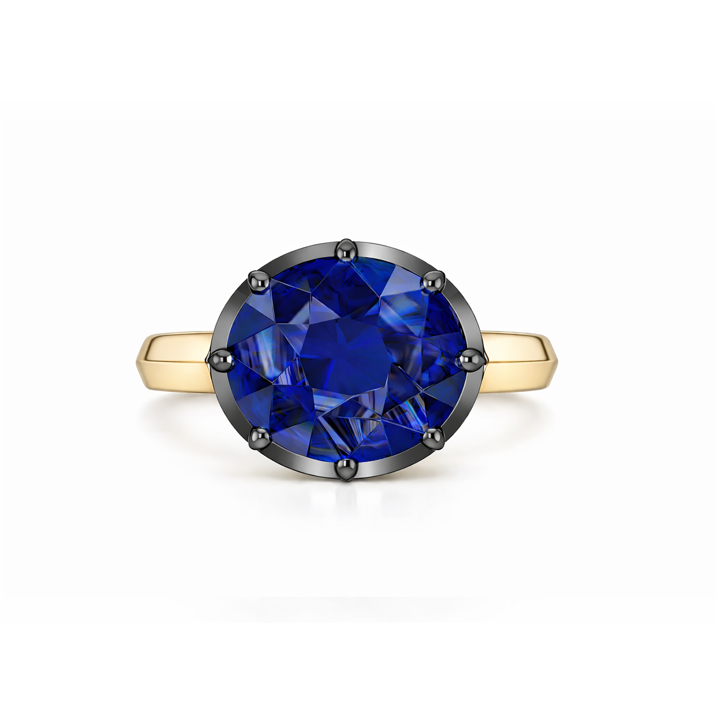 East-west Oval Sapphire Collet Engagement Ring