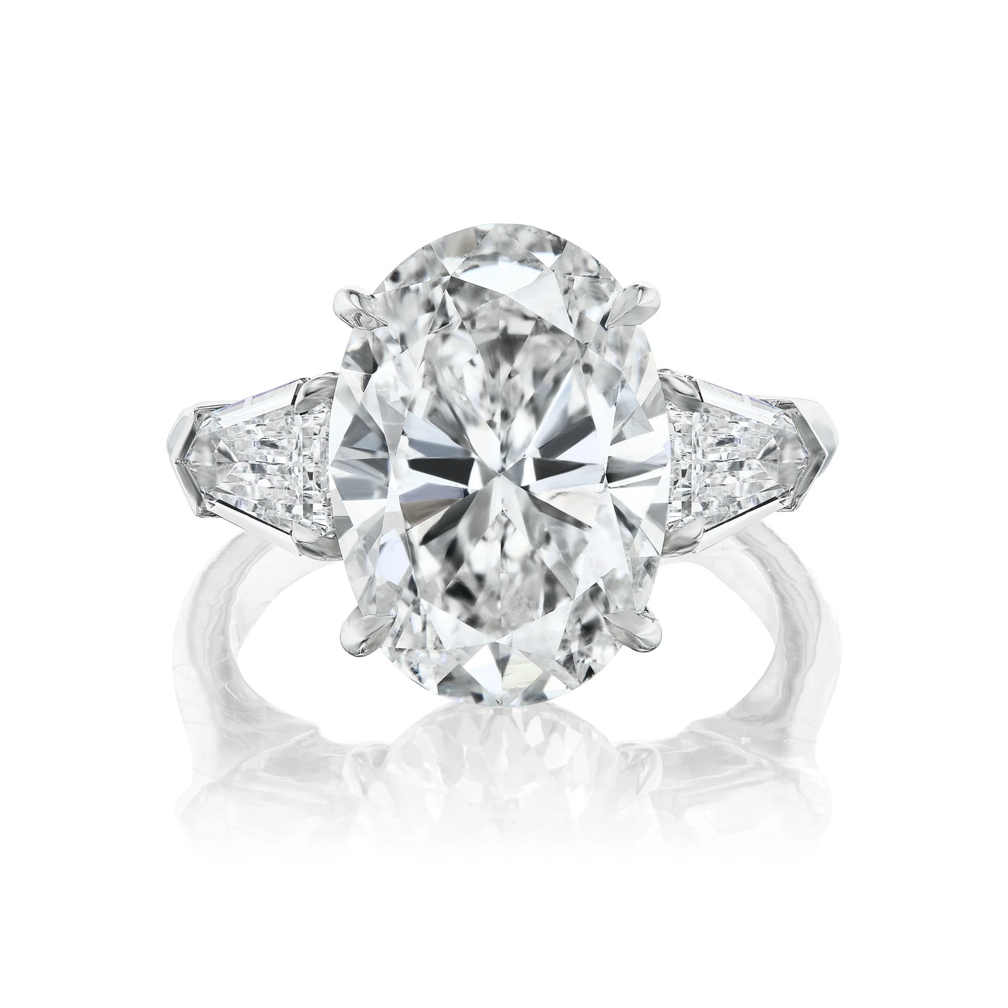 Oval Cut Engagement Ring with Bullet Diamond Side Stones