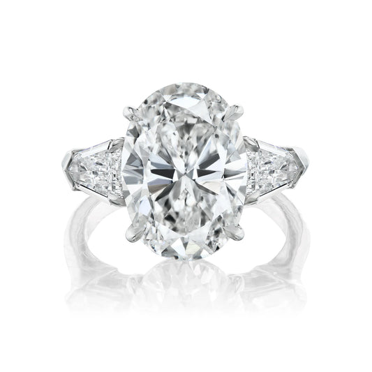 Oval Cut Engagement Ring with Bullet Diamond Side Stones
