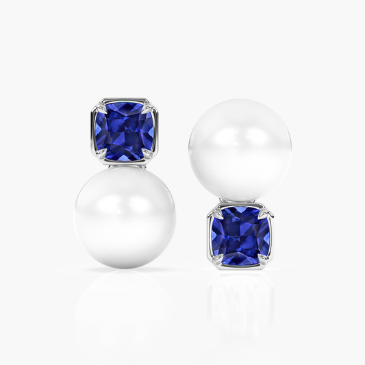 Blue Sapphire and Pearl Disco Studs