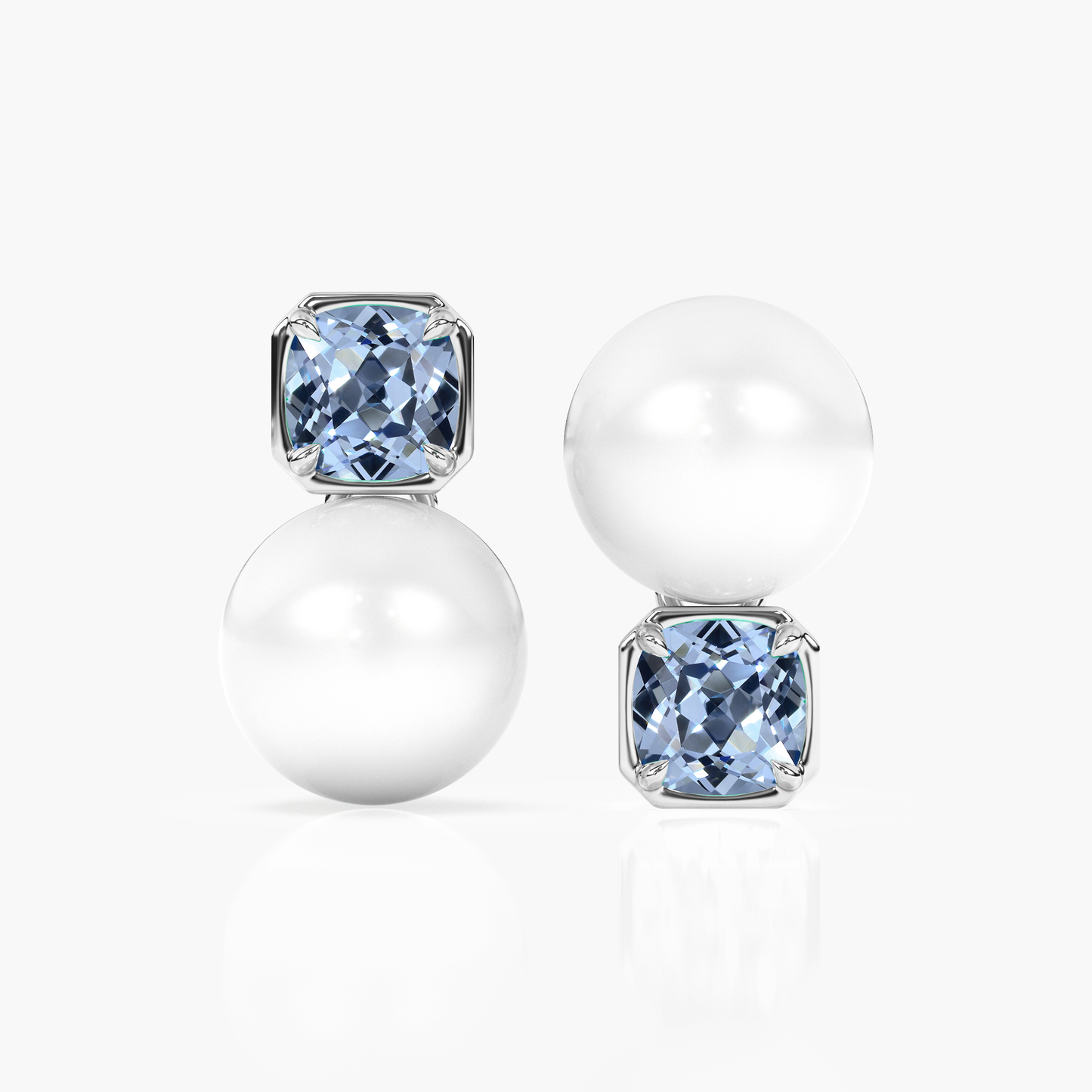 Light Blue Sapphire and Pearl Disco Studs
