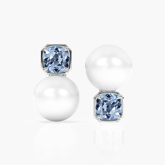 Light Blue Sapphire and Pearl Disco Studs